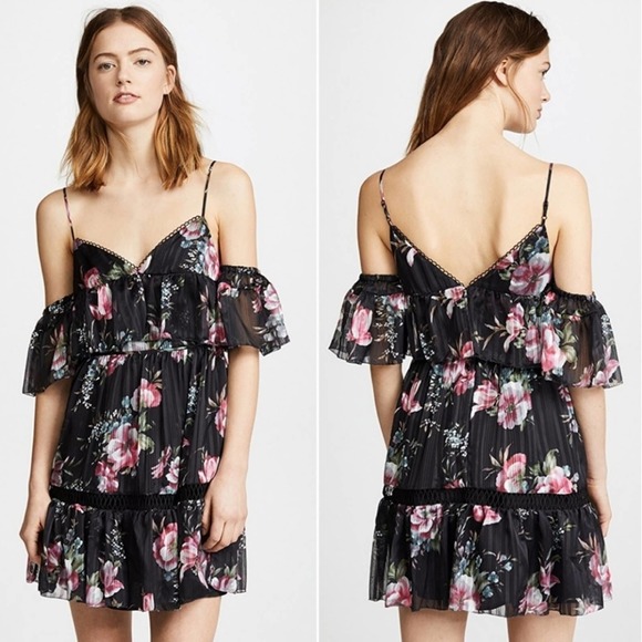 TALULAH Dresses & Skirts - Talulah Belonging Black Off Shoulder Georgette Floral Print Mini Dress XS